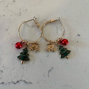 Festive Christmas Tree Hoop Earrings